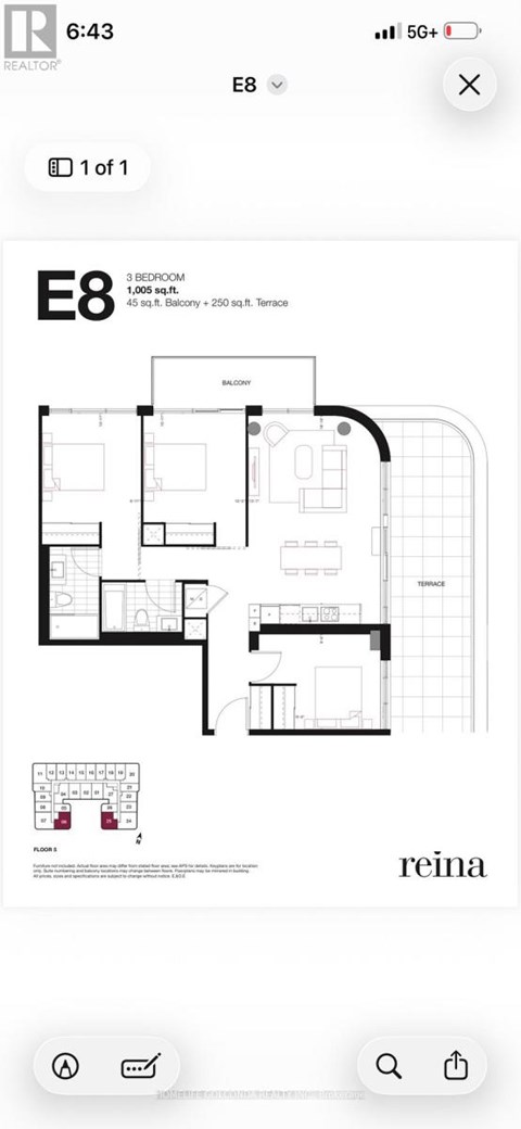 A floor plan of a 3 bedroom apartment is displayed.