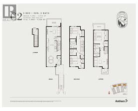 A floor plan for a 3 bedroom, 2 bathroom apartment with a total area of 1,584 to 1,726 square feet.