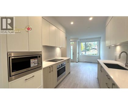 A modern kitchen with white cabinets and stainless steel appliances.