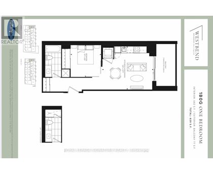 A floor plan of a one bedroom apartment with a Westend logo.