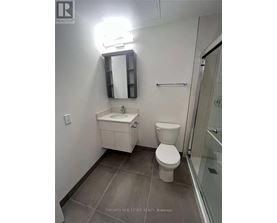 A white toilet sits in a bathroom with a sink and mirror.