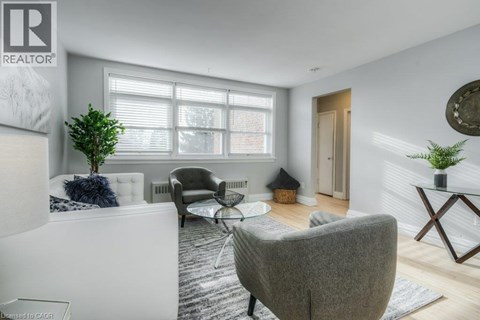 A living room with a grey sofa and a glass coffee table.