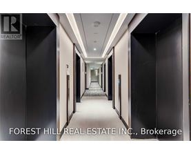 A long hallway with doors on both sides and a carpeted floor.