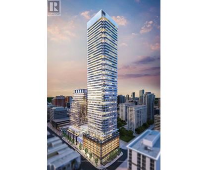 A tall, modern skyscraper with a glass facade is the focal point of the image.