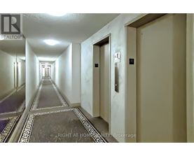 A long hallway with doors on both sides.