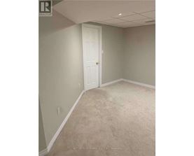 A room with a white door and carpeted floor.
