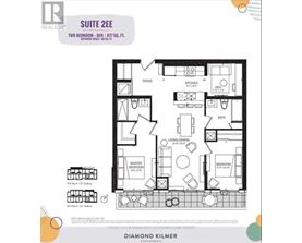 A floor plan for a suite with two bedrooms and a living area.