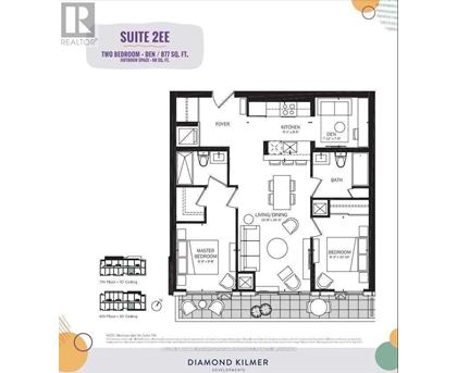 A floor plan for a suite with two bedrooms and a living area.