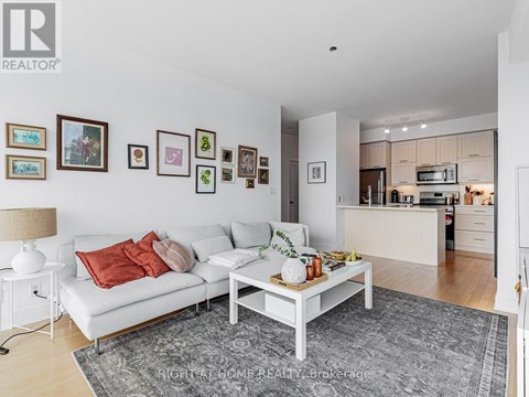 A living room with a white couch and a grey rug.