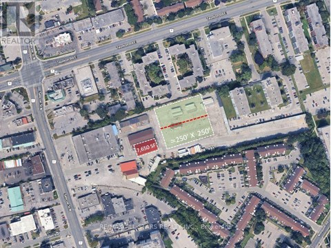 A satellite image of a city area with a red line indicating a distance of 250 x 250 feet.