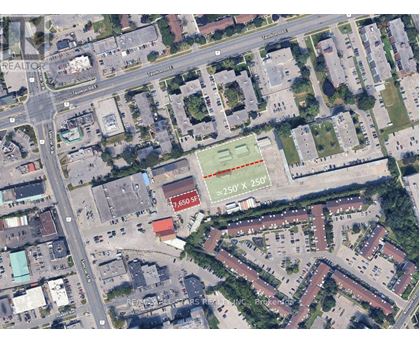 A satellite image of a city area with a red line indicating a distance of 250 x 250 feet.