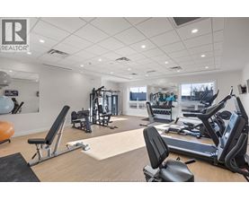 A gym with a variety of equipment including treadmills, weights, and exercise balls.