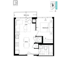 A black and white image of a floor plan for a house with a balcony, living room, dining room, and bedroom.