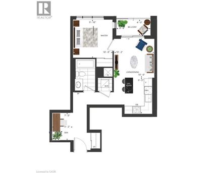 A floor plan of a house with a master suite and a living room.