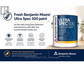 An advertisement for Benjamin Moore Ultra Spec 500 paint, highlighting its professional quality and excellent coverage.