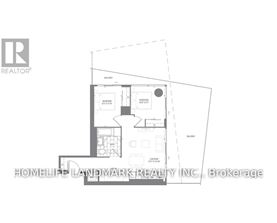 A floor plan for a home with a living room, dining room, kitchen, and two bathrooms.