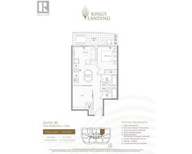 A floor plan for a suite at King's Landing shows a one bedroom apartment with a den.