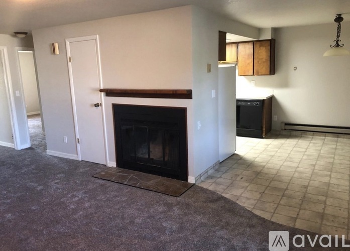 A living room with a fireplace and a television.