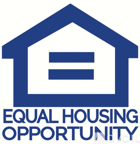 A blue and white logo for Equal Housing Opportunity.