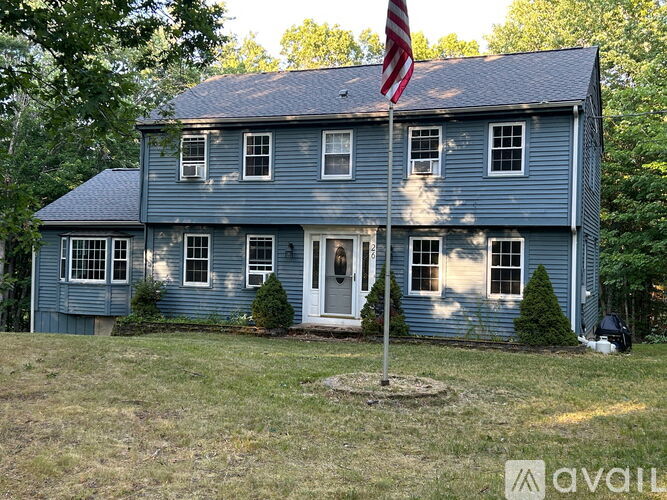 A house with a flag on the roof.