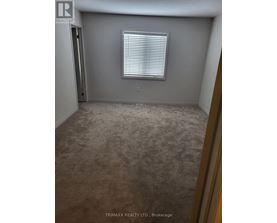 A room with a carpeted floor and a window with blinds.