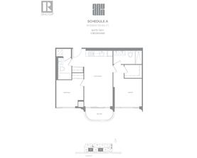 A floor plan for a Schedule A interior 730 sq.ft. suite with 2 bedrooms.