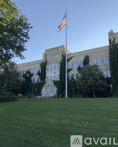 A building with a flag on top of a flagpole.