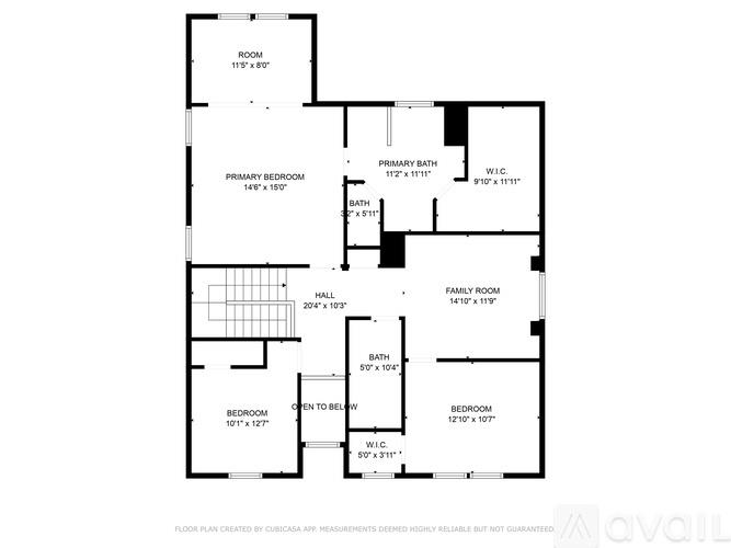 A floor plan for a home with a primary bedroom, bath, and hallway.