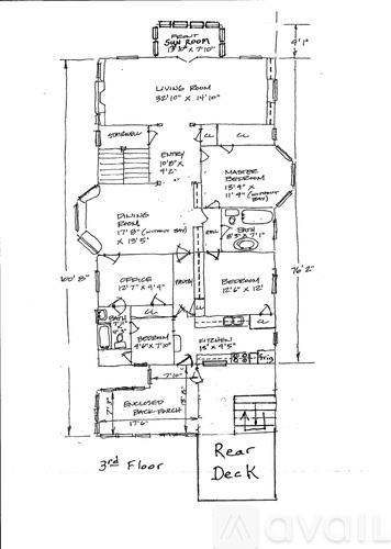 A drawing of a floor plan for a 3rd floor deck.
