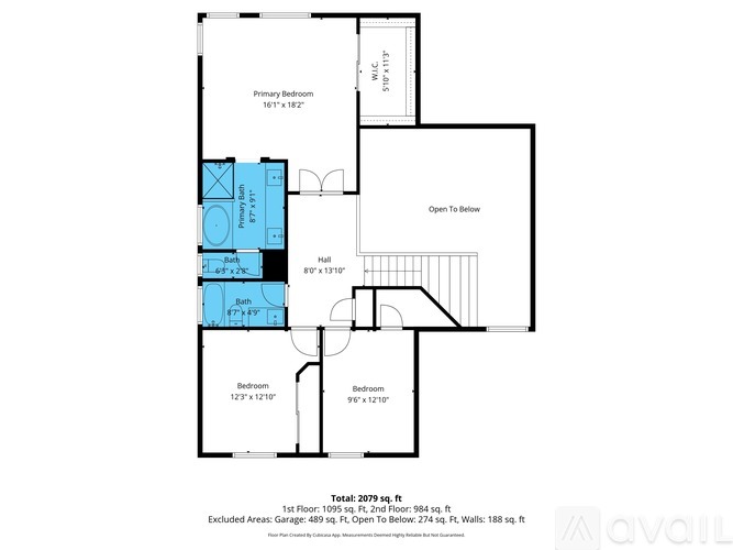 A floor plan of an apartment with a primary bedroom, bathroom, and two bedrooms.