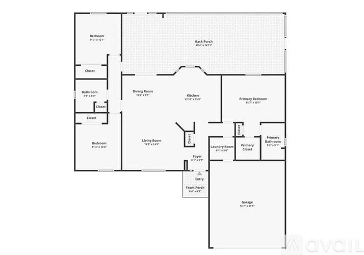 A floor plan of a house with a backyard and a garage.