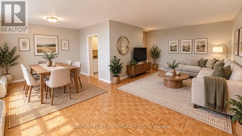 A well-lit living room with a dining table and a couch.