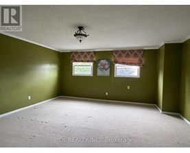A room with green walls and a carpeted floor.