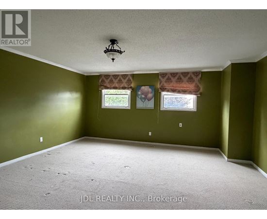 A room with green walls and a carpeted floor.