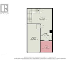 A floor plan for a home with a living area, garage, and porch.