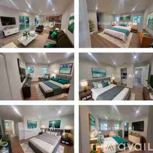 A series of images showcasing different bedroom setups with the text "Virtual Staging" visible on each.