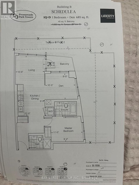A floor plan for a building with a living room, kitchen, dining room, and two bathrooms.