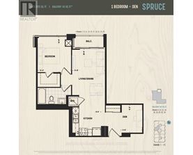A floor plan for a 1 bedroom plus den apartment in Spruce.
