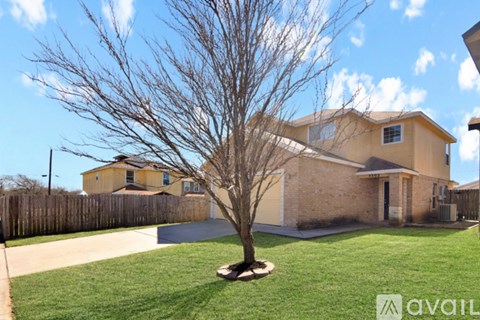 A house with a bare tree in front of it.