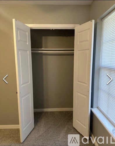 A white door is open to a small pantry.