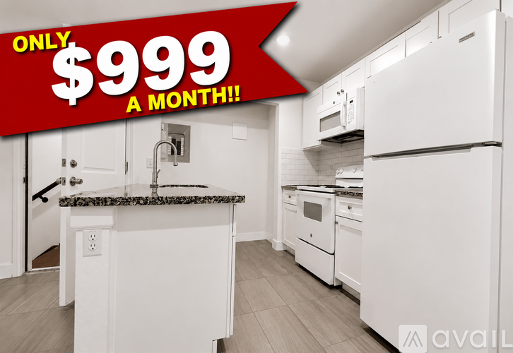 A kitchen with a price tag of $999 a month.
