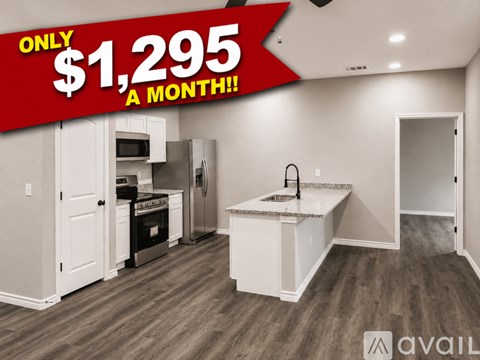 A kitchen with a price tag of $1,295 a month.