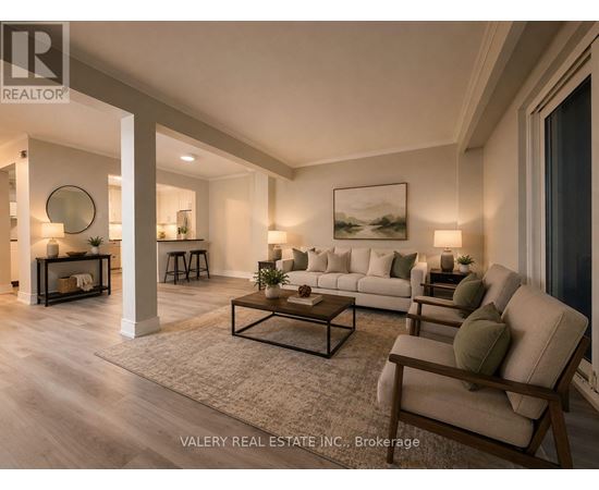 A well-lit living room with a couch, chair, and coffee table.