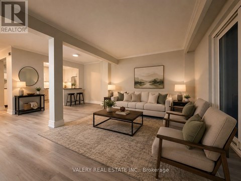 A well-lit living room with a couch, chair, and coffee table.