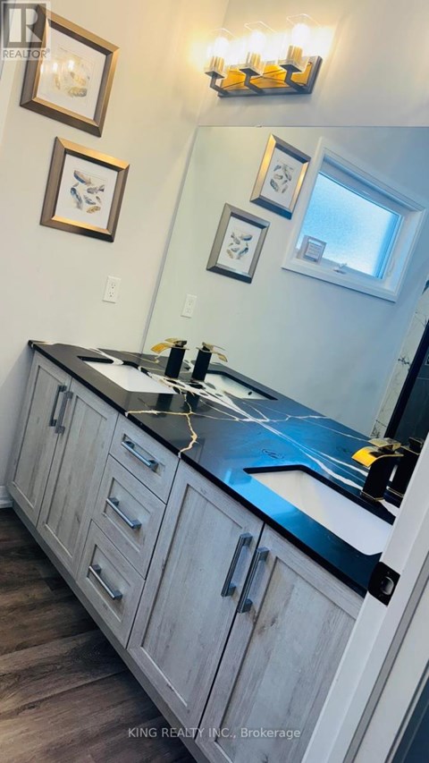 A kitchen with a counter top and cabinets.
