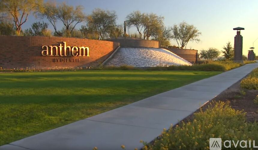 A building with the word "anthem" on it is surrounded by a grassy area.