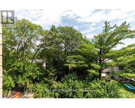 A tree-filled backyard with a house and pool.