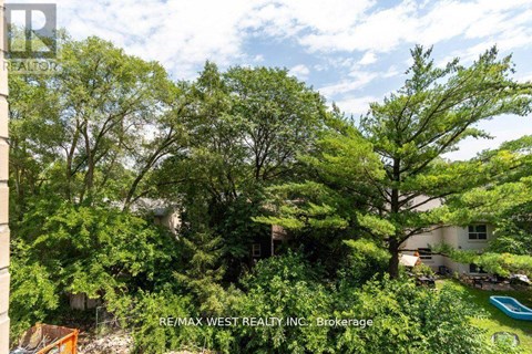 A tree-filled backyard with a house and pool.