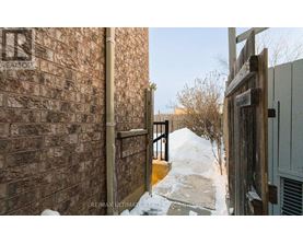 A snow-covered pathway leads to a wooden gate.