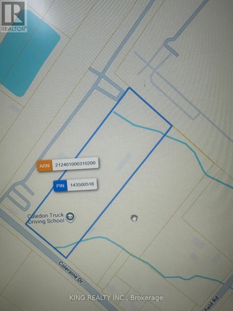A map shows a blue outlined area with a Caledon Truck Driving School located in the middle of the outlined area.